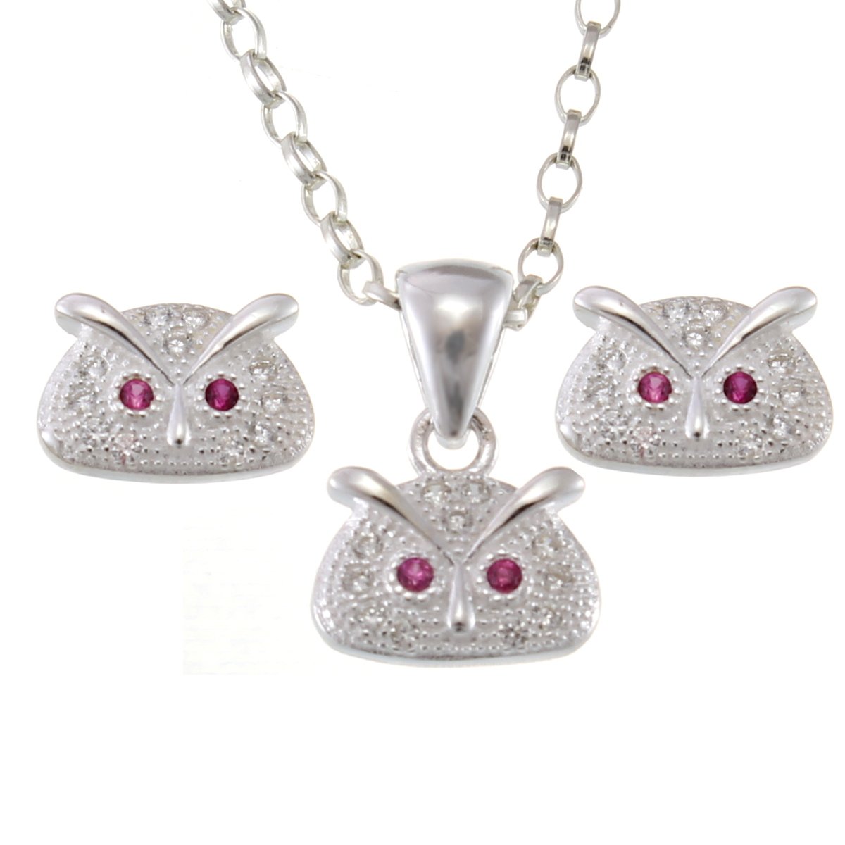 Alexander Castle Sterling Silver Owl Pendant and Earrings Jewellery Set