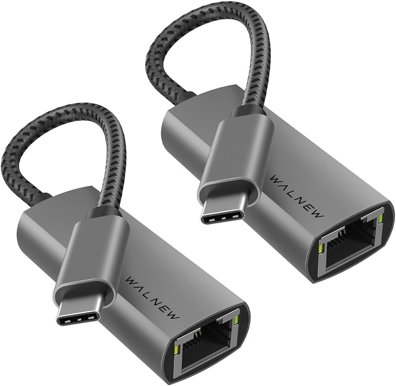 WALNEW USB C to Ethernet Adapter 2 Pack Gigabit RJ45 Type C LAN Dongle