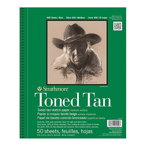 Strathmore 400 Series Sketch Pad, Toned Tan, 9x12 inch, 50 Sheets - Artist Sketchbook for Drawing, Illustration, Art Class Students