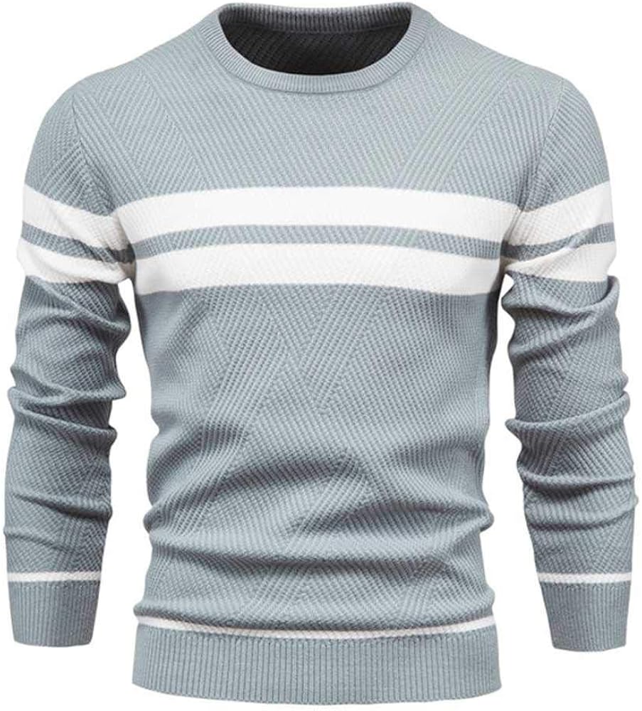 TAWXR Suéter de los Hombres Suéter OCuello de Retazos de Manga Larga Caliente Slim Suéteres de
