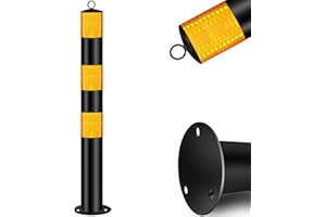 VNAKER Safety Bollard Post, Bollards Steel 37 inch, Night Reflective Design, Traffic Bollards for Driveway, Warehouse, Parking Barrier (1 Pcs)