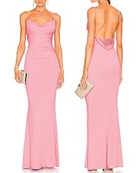 Capuffy Women Drape Neck Formal Maxi Dresses Lace