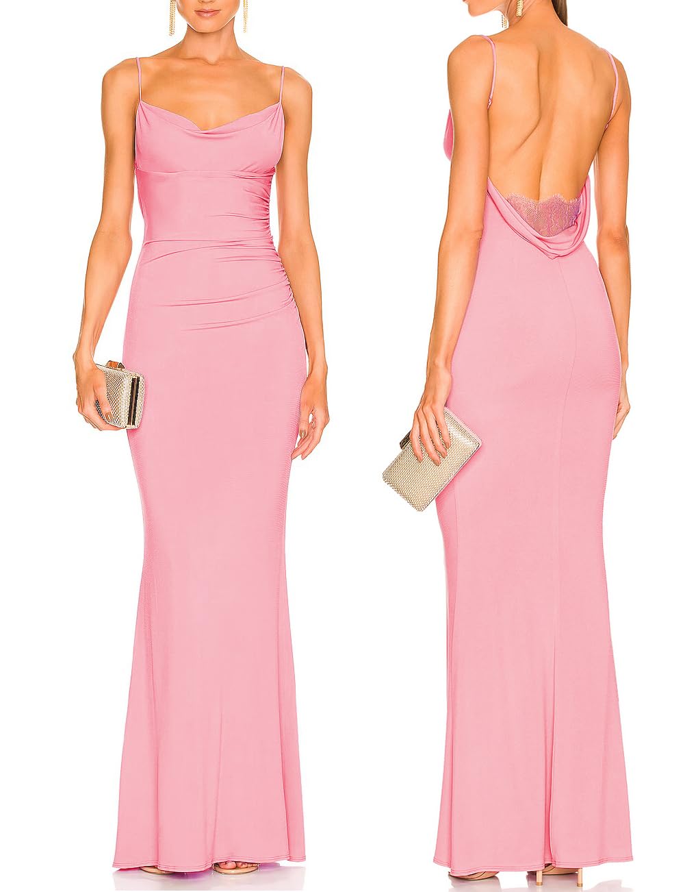 Capuffy Women Drape Neck Formal Maxi Dresses Lace