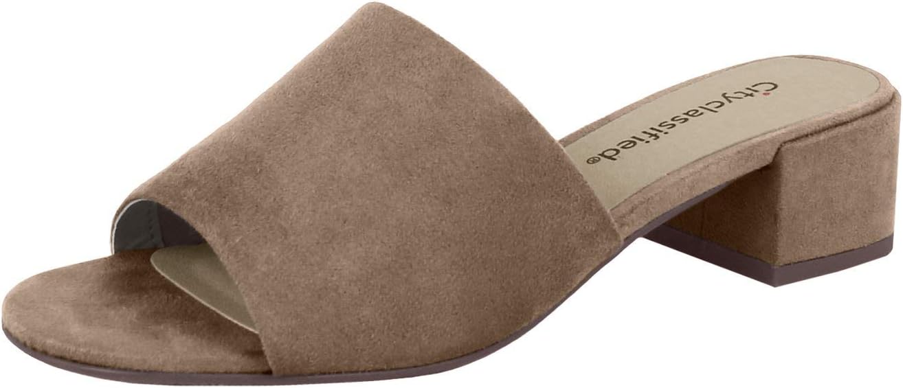 Women's City Classified Open Toe Chunky Heel Suede Slide Sandals