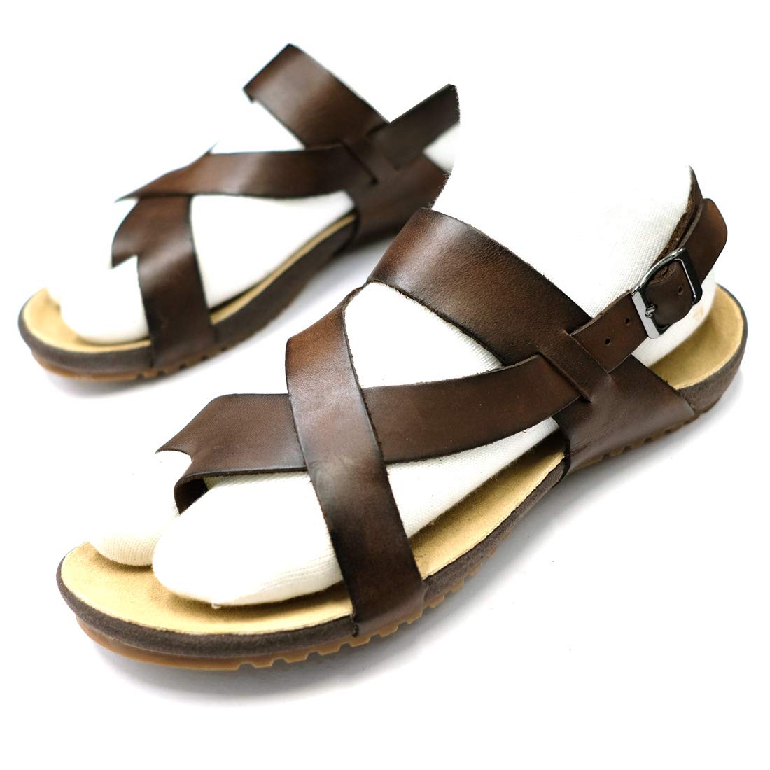 Photo 1 of Harssidanzar Genuine Leather Sandals Mens For Outdoor Sandals Mens Adjustable Strap Sandals Leather sandals Men GM202A, Brown,Size 11