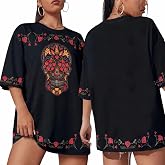 Day of The Dead Shirts for Women Día De Los Muertos Sugar Skull Tee | Mexican T Shirt Halloween Short Sleeve Casual Top Women Day Of The Dead Shirts Dia De Los Muertos Shirts For Women