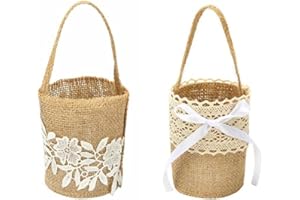 TEENSERY 2 Pcs Burlap Flower Basket Wedding Candy Gift Basket for Wedding Ceremony Party Christmas