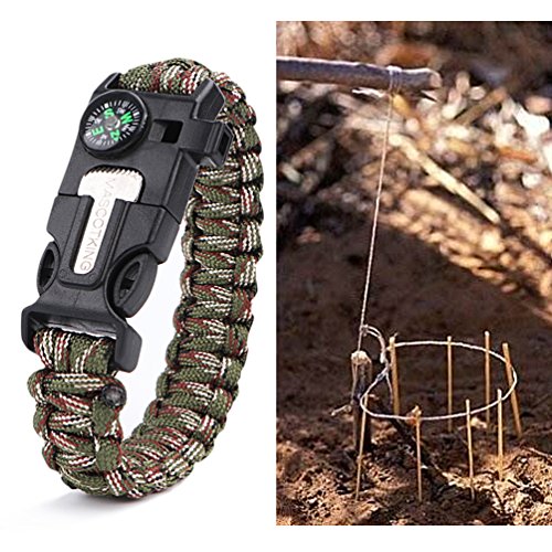 MASCOTKING Emergency Paracord Bracelets Braided Tactical Survival Gear Flint Fire Starter Whistle Compass Scraper Outdoor Survival Kit For Camping Hiking Fishing - Thumbnail 4