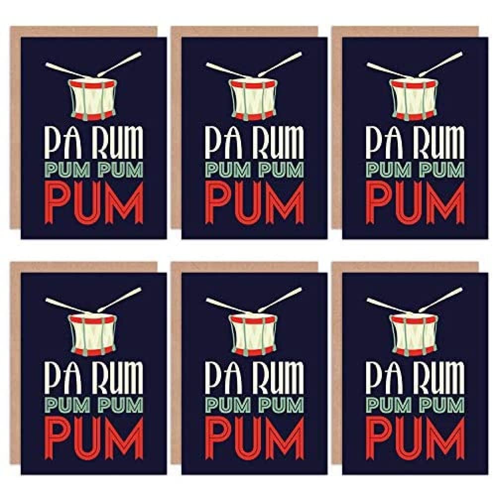 Wee Blue Coo Christmas Cards 6 Pack - Little Drummer Boy Set Blank Xmas Cards