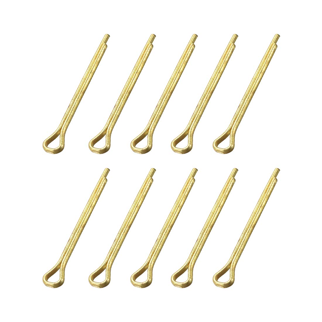 sourcing map Split Cotter Pin - 2mm x 20mm (5/64 inch x 25/32 inch) Solid Brass 2-Prongs Gold Tone Fastener Clip Key 10Pcs