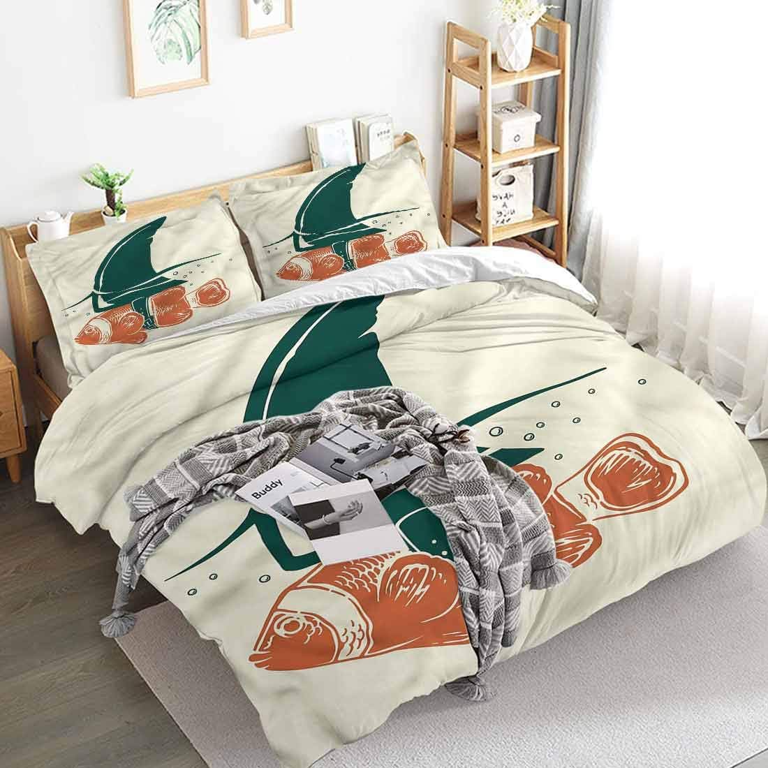 Aishare Store Duvet Cover Twin, Shark Pop Art Clown Fish with Fin, Luxury Lightweight Microfiber, Comforter Cover with Zipper Closure and 2 Pillowcases, Twin Size(68"x90")