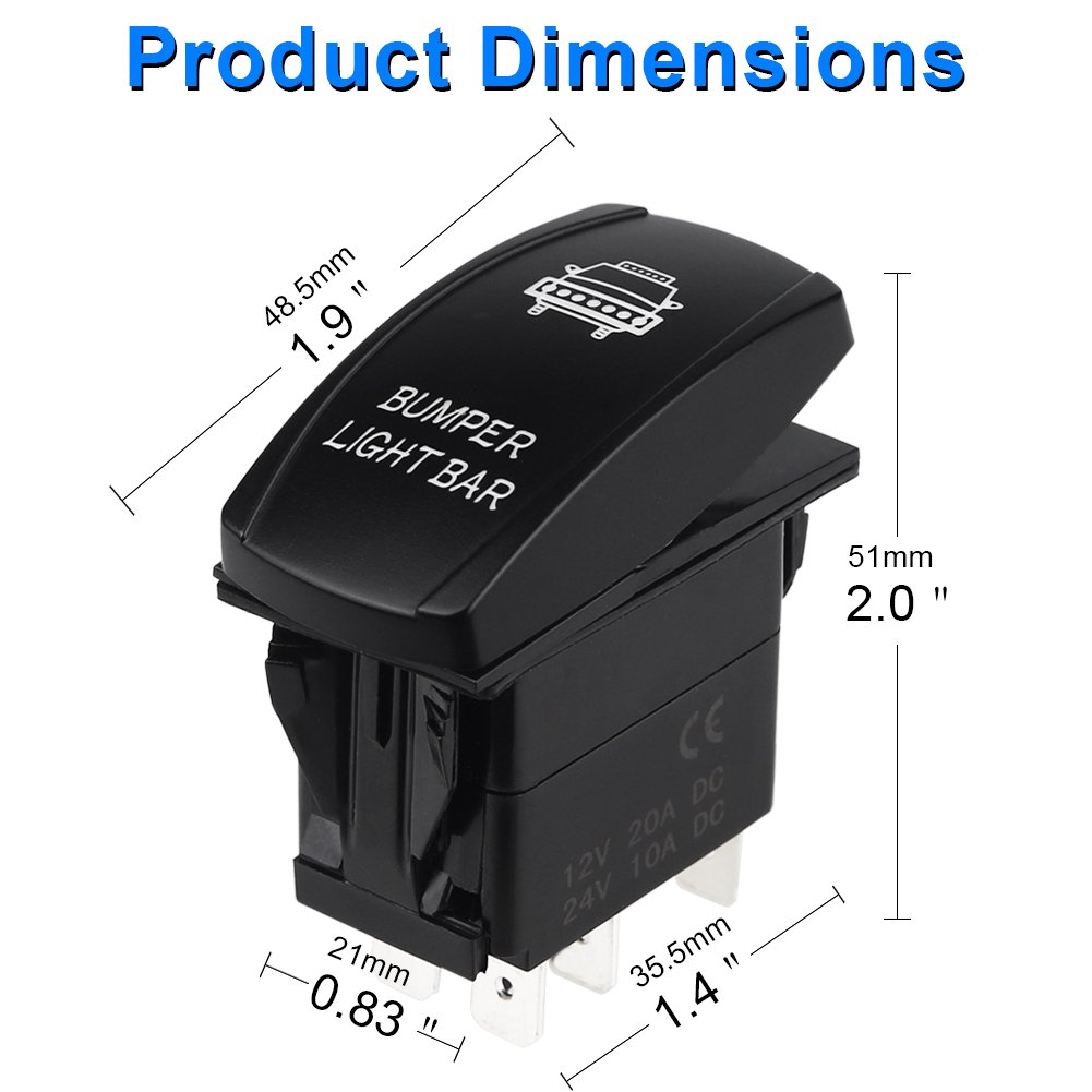 WATERWICH Bumper Light Bar Illuminated Rocker Toggle Switch Waterproof with Jumper Wires Set ON-Off DC 20A 12V/10A 24V 5pin/SPST Toggle Rocker Switch for Auto Truck Boat Marine RV (Green)