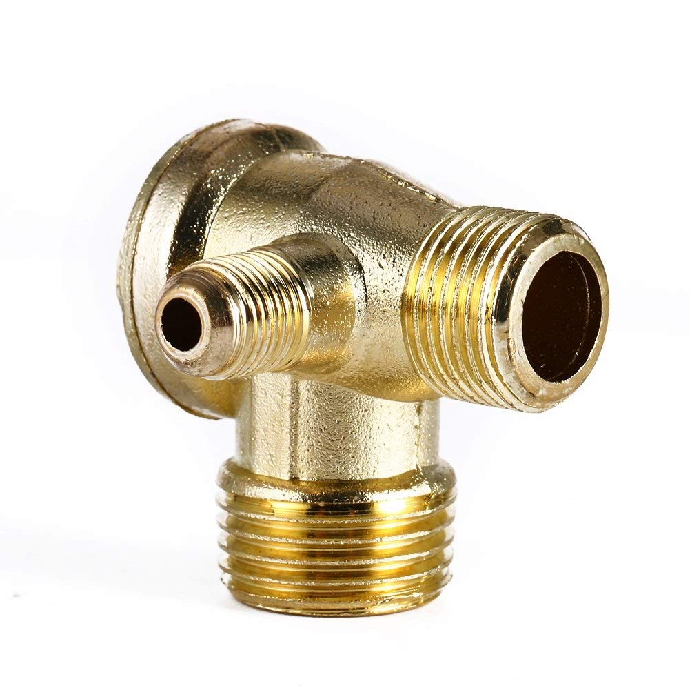 Samfox 3-Port Brass Male Threaded Air Compressor Unidirectional Check Valve Central Pneumatic Brass Connector Pipe Fittings 1/8" x 3/8" x 1/2"