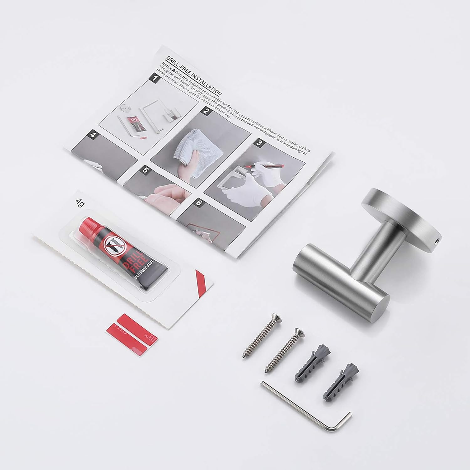 KES Towel Hook Adhesive Robe Hook Drill-Free Heavy Duty Coat Hook Wall Mount for Bathroom Kitchen Garage SUS 304 Stainless Steel Brushed Finish, A2164DG-2 - - 