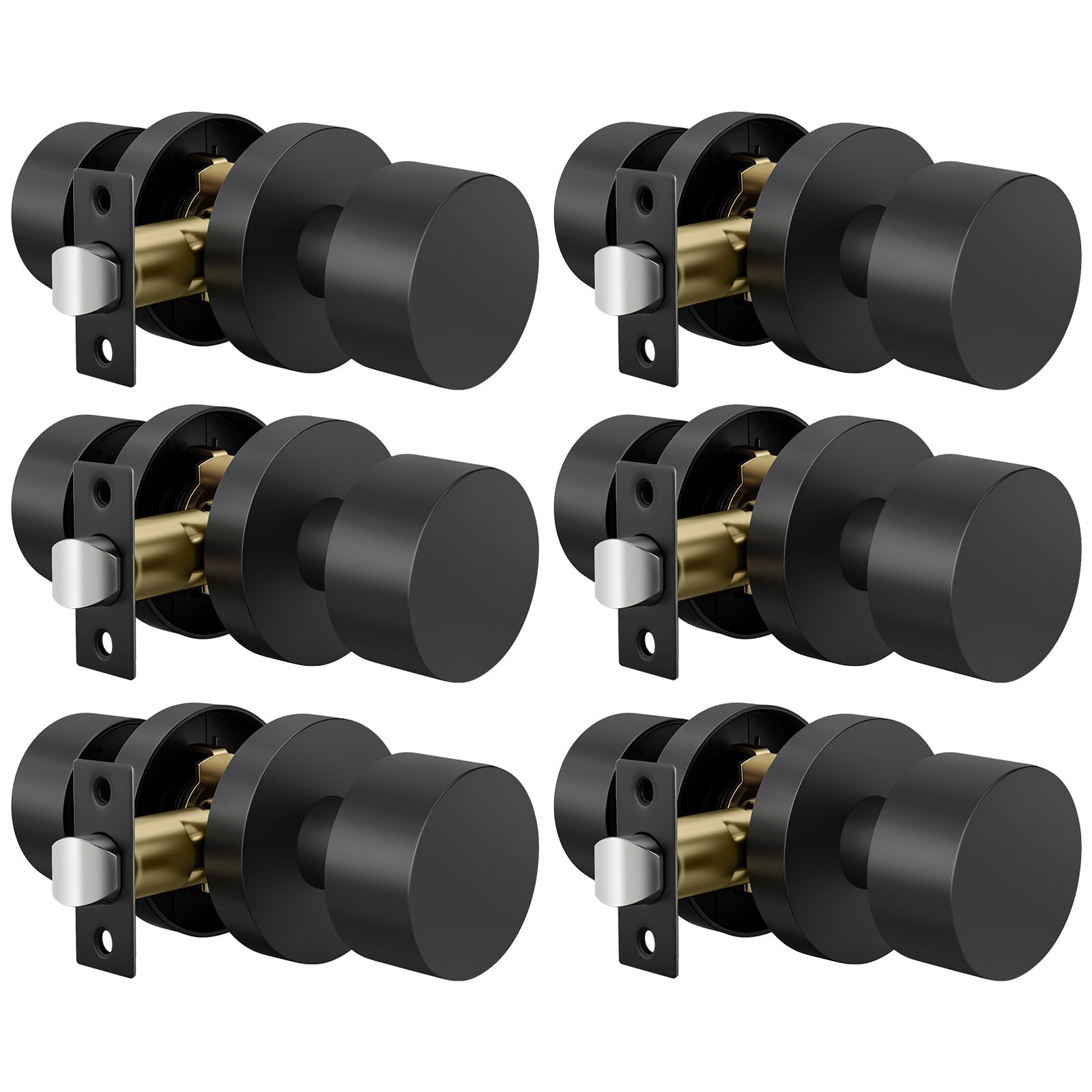 Photo 1 of Goldenwarm Black Closet Door Knobs, Zinc-Alloy Matte Black Interior Passage Door Knobs, Heavy Duty Round Indoor Doorknobs, Interior Doorknobs for Closet, Hallway, 6 Pack
