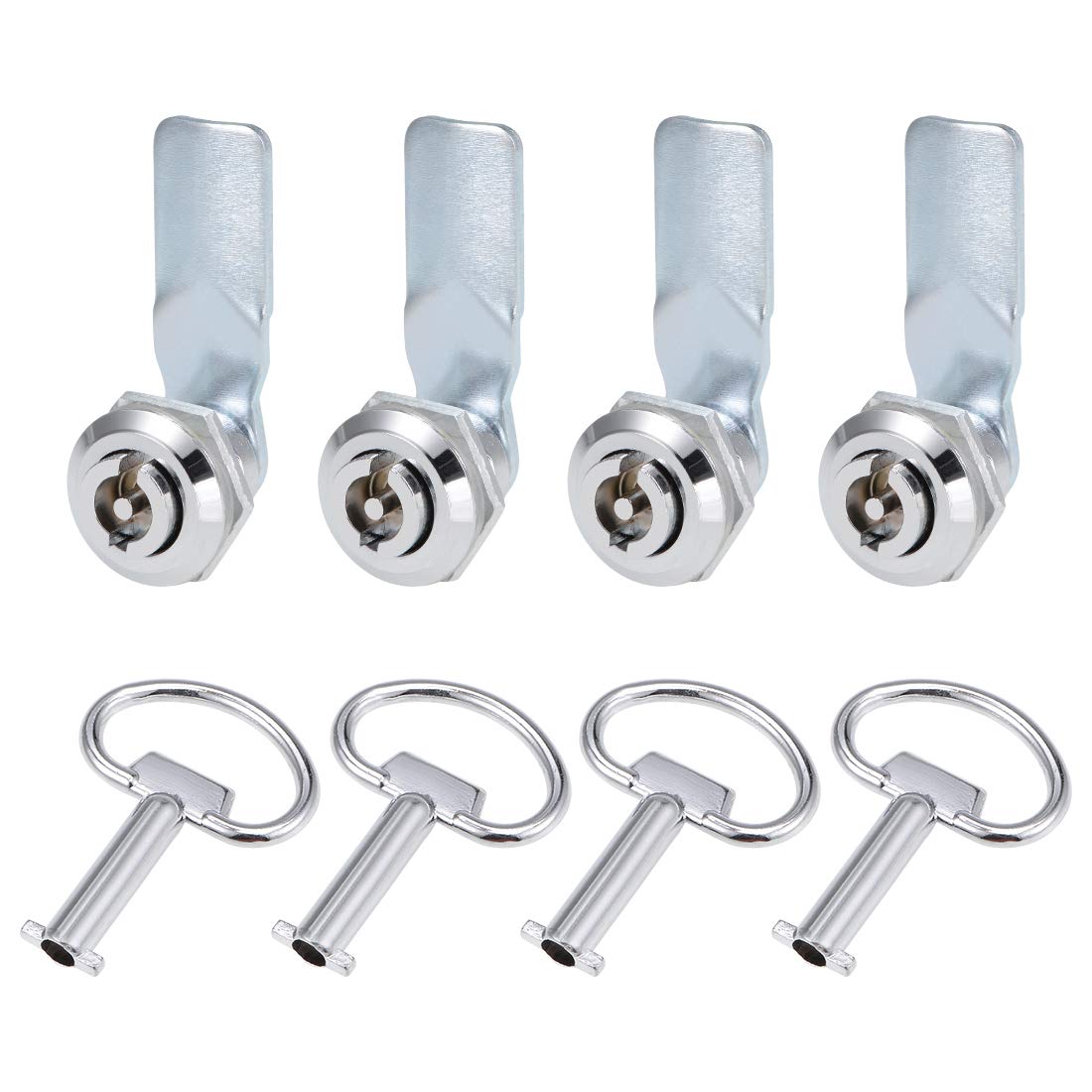 sourcing map Tubular Cam Lock 18mm Cylinder Length Flat Cam Fits Up to 1/4-inch Thick Panel Slotted Key 4Pcs