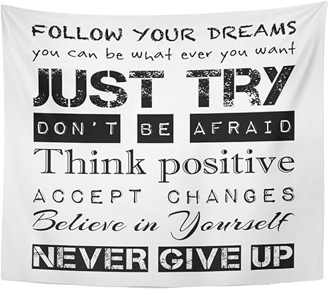 Amazon Co Jp 緊急用タペストリー 壁掛け インスピレーショナル モチベーションを上げる言葉 Follow Your Dreams Just Try Never Give Up ポリエステル生地 ホームデコ リビングルーム 寝室 寮 50x60インチ 50 L X 60 W オレンジ ホーム キッチン