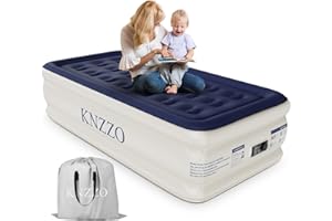 KNZZO Air Mattress Twin with Built-in Pump, Blow Up Mattress with Soft Flocked Top, Leakproof Inflatable Mattress, Foldable Waterproof Air Bed for Home, Guests, Camping, with Storage Bag