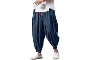 GOSEAGOTOFUN Linen Pants Men Casual Harem Pant Loose Stretchy Waist Casual Hippie Trousers Lightweight Loose Beach Yoga Pants