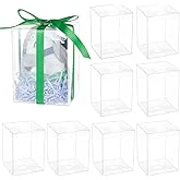 BENECREAT 15 Pcs Clear Gift Box, 3.5x3.5x4.7 inches Fold Transparent Favor Box, Treat Boxes for Family Gathering, Anniversary, Valentine's Day Gift Packaging, Wedding Party Supplies