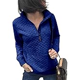 Barlver Womens Fashion Quarter Zip Stand Collar Sweatshirts Long Sleeve Plain Casual Ladies Pullovers Shirts Tops