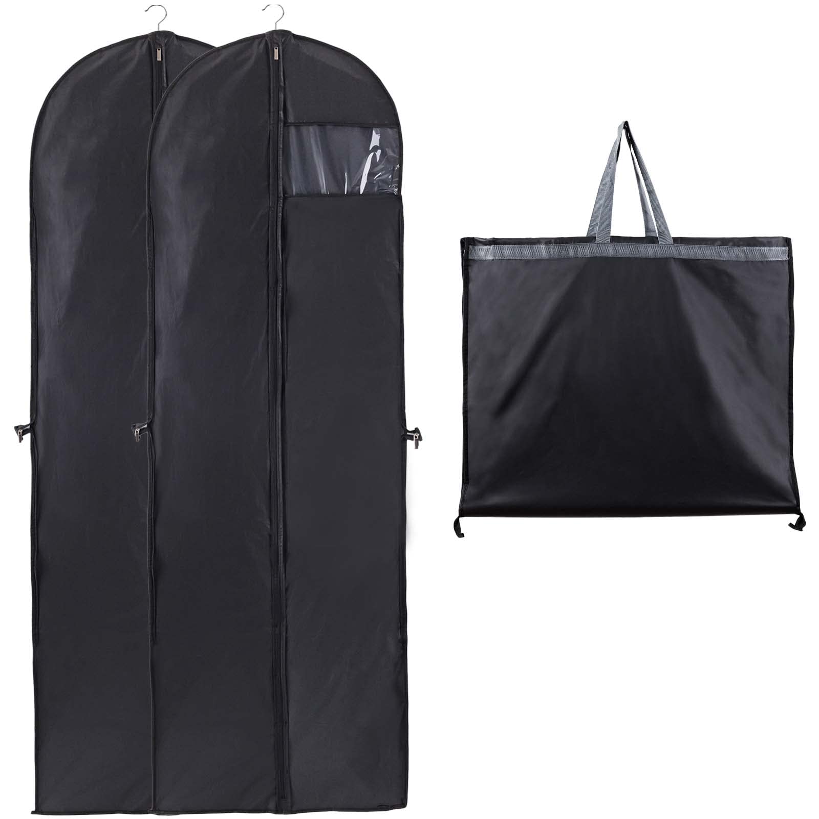 Niviy Long Dress Bags Covers, Dust-proof Clothes Covers Moth Proof Garment Bags Anti-Moth Protector Folding Long Coat Covers with Pocket and Handle,Pack of 2, 60 * 180cm (Black)