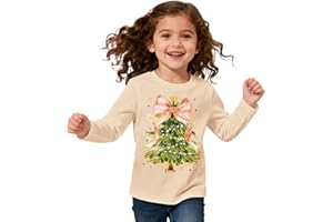Ritatte Christmas Shirt for Toddler Girls Cute Christmas Tree Bow Long Sleeve T-Shirts Funny Xmas Gift Holiday Tee Tops