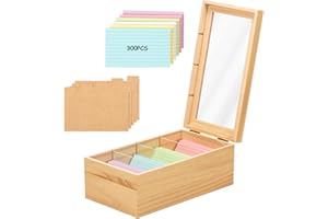 3 x 5 Inch Index Card Organizer Box, Wood Recipe Box, Index Card Organizer with Adjustable Divider without or with 300 Note P