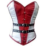 Plus Size Corset Red and White Satin Black Leather Steampunk Costume Overbust
