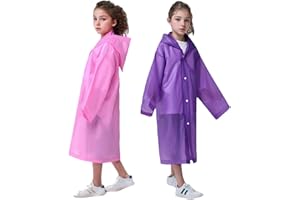 YUNLOVXEE Raincoat Rain Poncho for Kids, 2-5 Pack Reusable EVA Rain Coats for 6-14 Boys Girls, Rain Jackets Gear with Hood