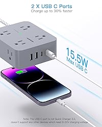 Extension Cord 6 Feet, HANYCONY Surge Protector