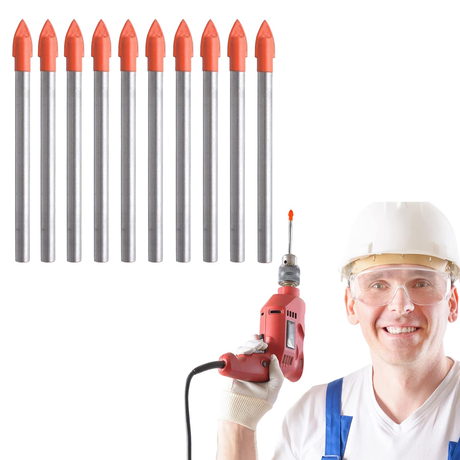 Norhogo 10 Pieces Drill Bits 6mm Glass and Tile Drill Bit Set Tungsten Carbide Drilling Tool, Industrial Strength Tile Drill Bits Concrete, Brick Wall, Glass and Wood