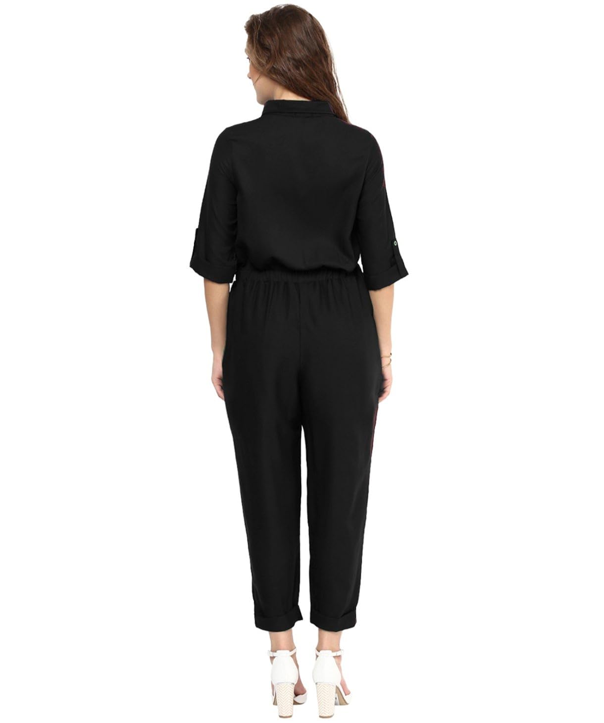 uptownie lite women's crepe roll up jumpsuit (black)
