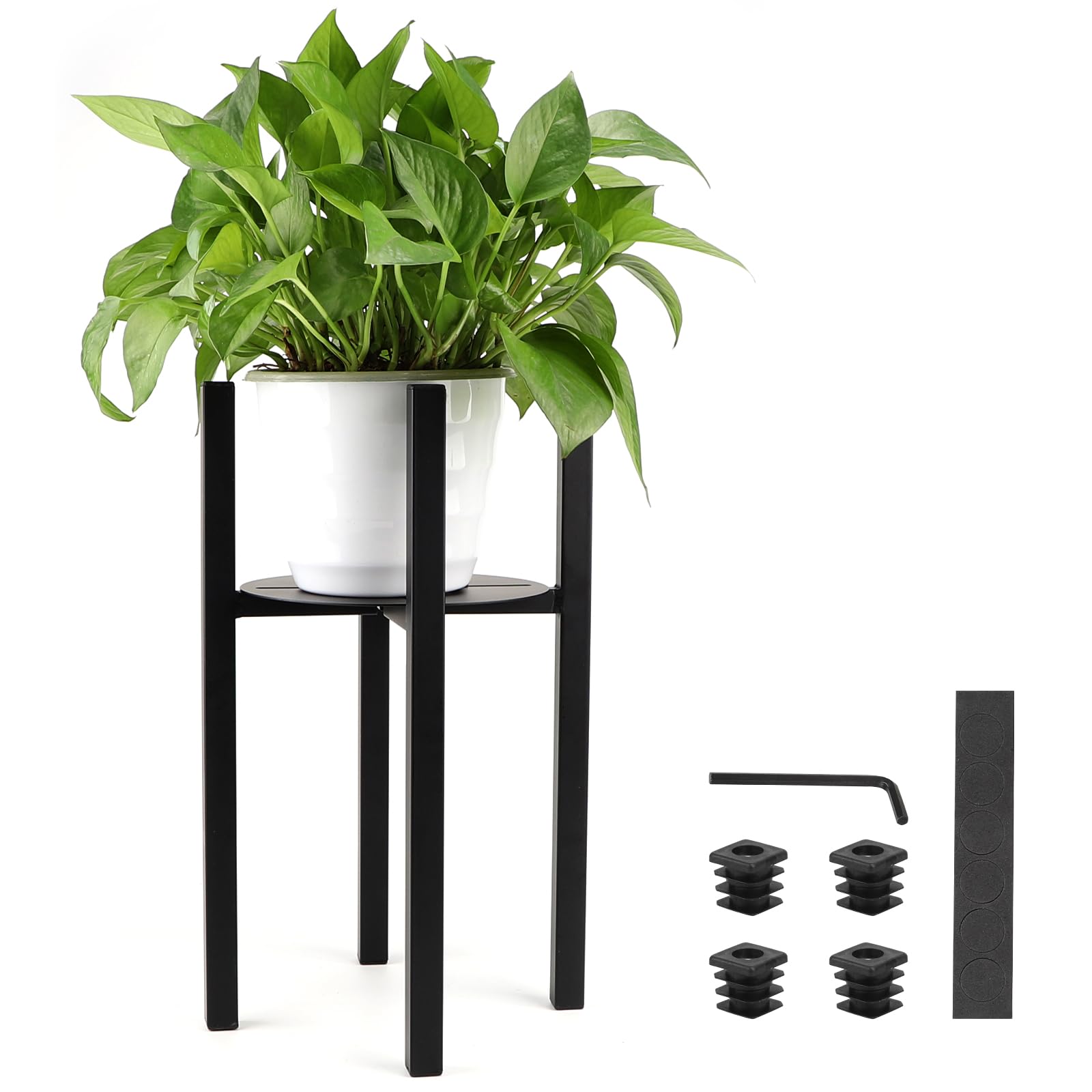lalago Adjustable plant stand, flower stand, 41 cm high, metal plant stand, flower pot, plant stool with tray from 24 to 36 cm diameter for flower pot