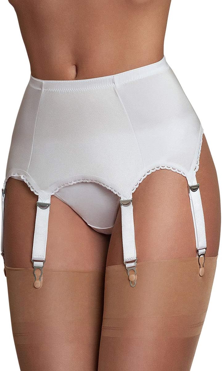 Nylon Dreams NDL2 Women's White Solid Colour Garter Belt 6 Strap Suspender Belt