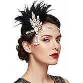 BARTOSI 1920s Flapper Headband Roaring 20s Headpiece Leaf Rhinestone Headdress Feather Hair Accessories for Women (Black)