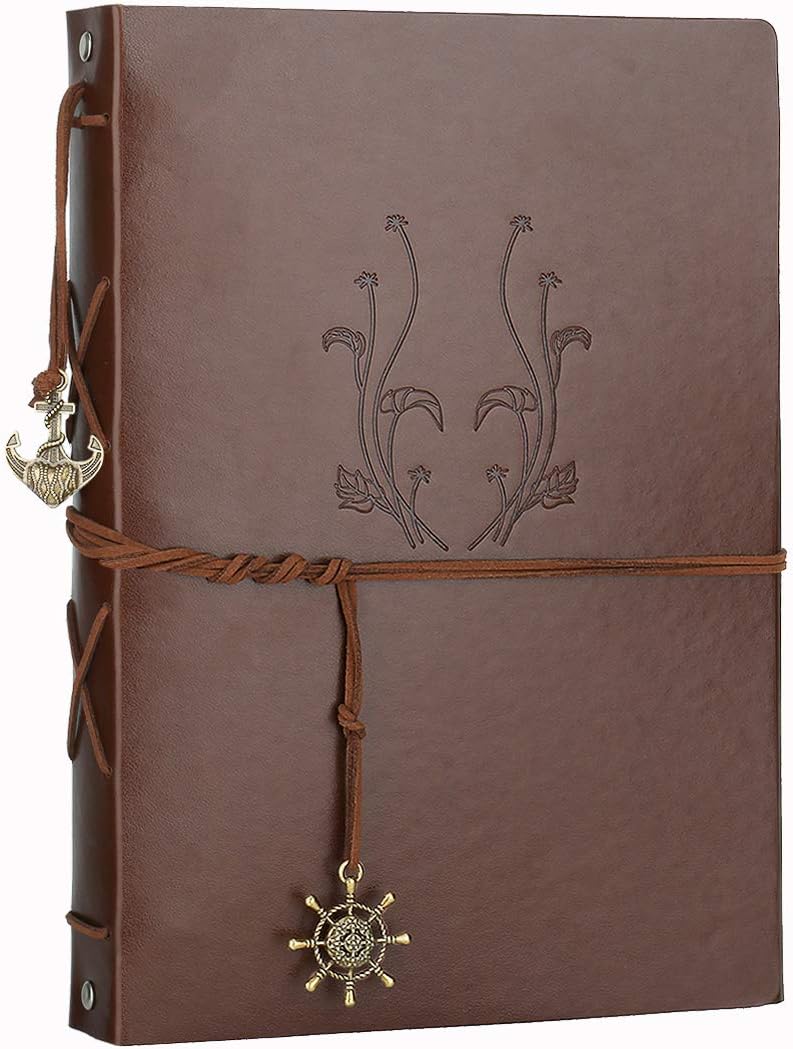 AIOR Photo Album Scrapbook, Refillable Black Pages Scrap Book, Vintage Leather Memory Book DIY Wedding Guest Book, Birthday for Girls Children, Anniversary Presents for Women Mum, Brown