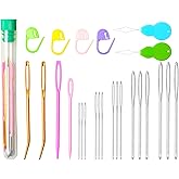 Hekisn 25Pcs Large Eye Blunt Yarn Needles kit, Assorted Sizes Bent Tapestry Darning Needle, Sewing Needles with Needle Threaders &amp; Stitch Markers for Knitting Crochet (Green)