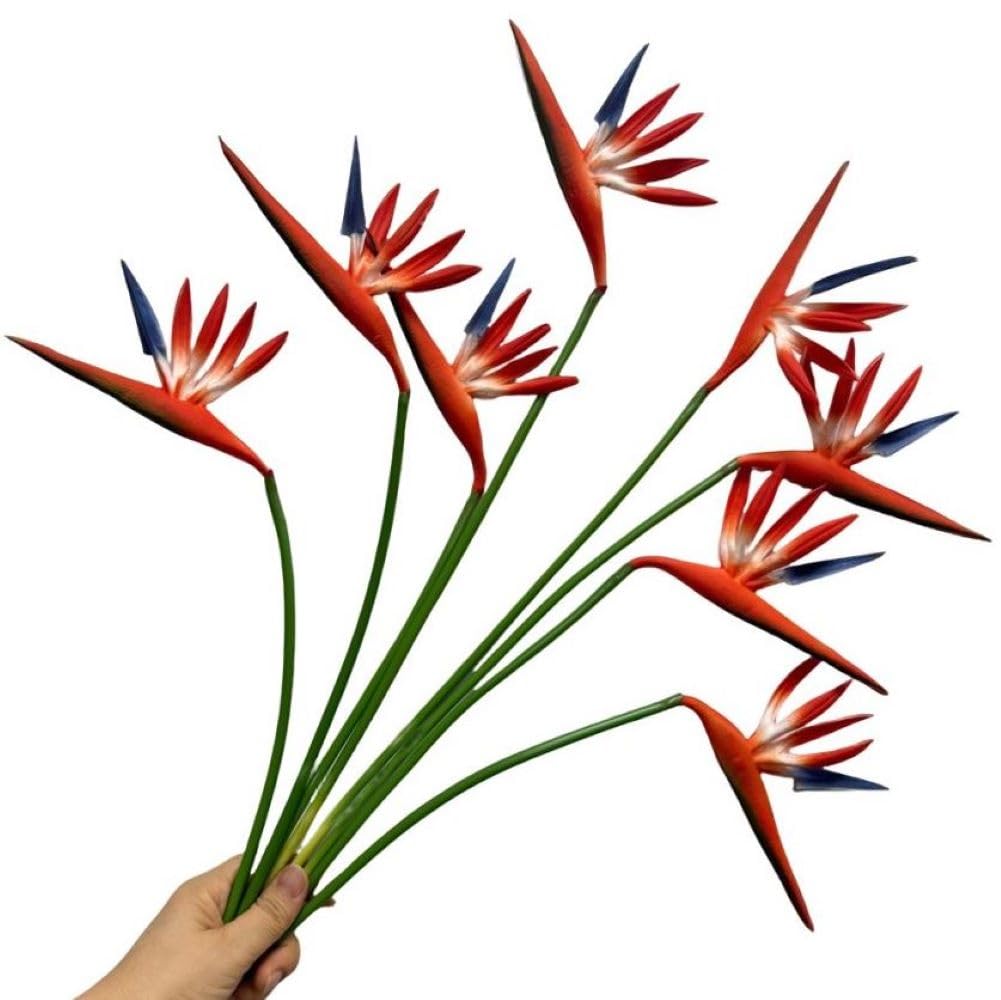 8 Pack 21-1/2 Inch Artificial Flowers Bird of Paradise,Green Plant for Home Garden Decoration Office Verandah Wedding Decorations (Orange red)