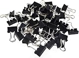 Kuou 43 pcs Binder Clips Black Metal 25mm Foldback Clips Office Practice