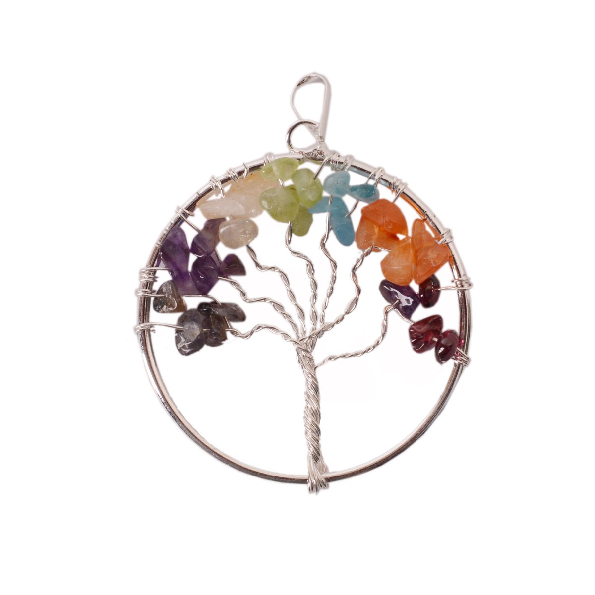 Purpledip Tree Of Life Seven Chakra Gemstone Pendant: Unique Gift Gor Girls With Healing Stones (11049)