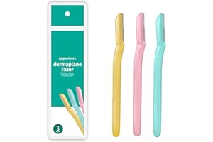 Amazon Basics Women's Multipurpose Exfoliating Dermaplaning Tool, Eyebrow Razor, and Facial Razor, Includes Blade Cover, Multicolor, 3 Count