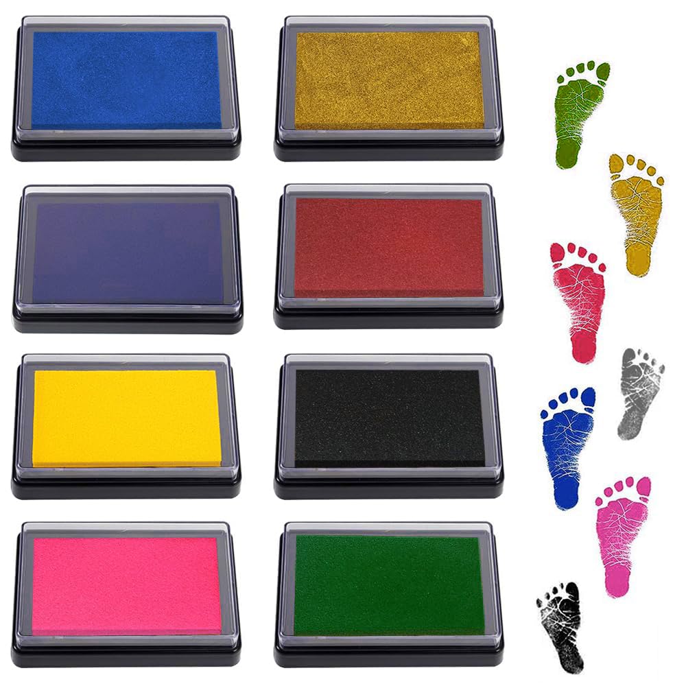 Baby Handprint and Footprint Ink Pads ，Baby Footprint Kit，paw Print kit，Baby Ink pad，Safe Easy to wash Off，4 Color (Black + red + Blue + Yellow)