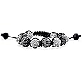 Black Blue White Or Gold Tone Pave Crystal Disco Ball Shamballa Inspired Bracelet for Women Men Adjustable Cord String