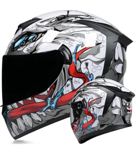 MotuoMr BSDDP Unisex-Adult Full Face Motorcycle Helmet DOT Approved Motorbike Moped Street Bike Racing Crash Helmet with Graphic (Red Venom, Medium) : Automotive
