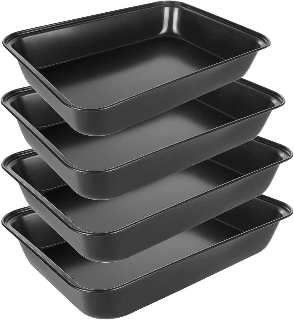 JMIATRY 4 Pcs Non Stick Oven Baking Tray Set Carbon Steel Rectangular