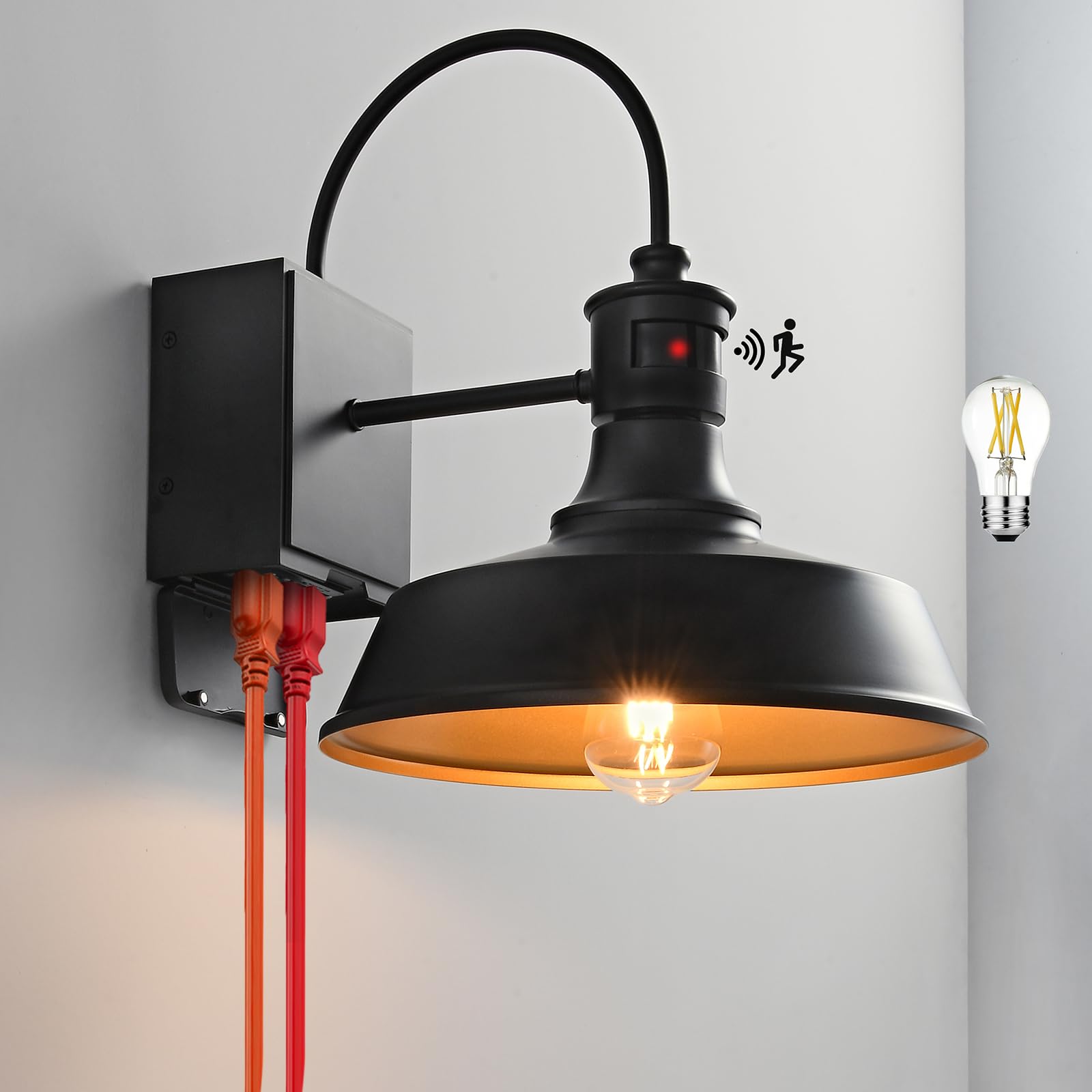 Photo 1 of Dusk to Dawn Motion Sensor Outdoor Porch Lights with GFCI Outlet Black Exterior Lighting Fixtures Wall Mount Waterproof Farmhouse Outside Lights for House Patio Garage,Bulb Included