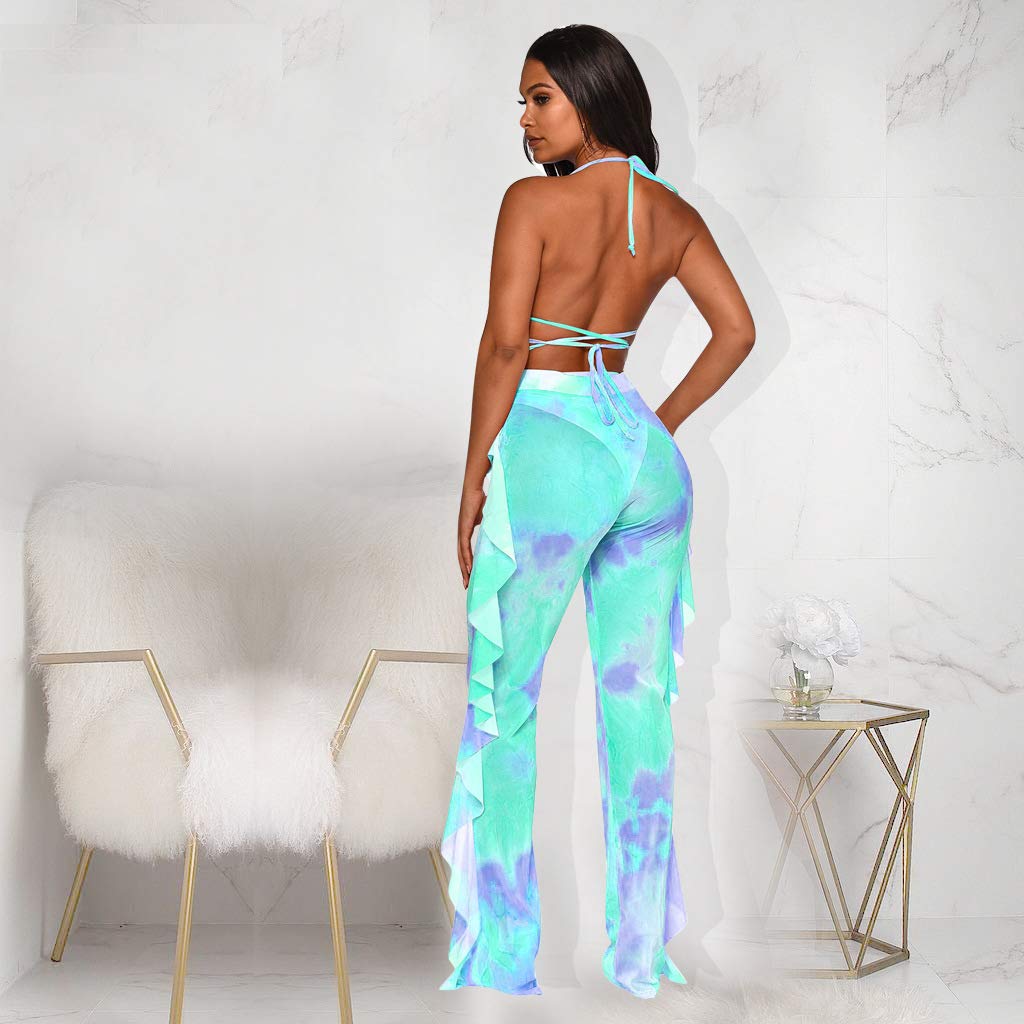 ECHOINE Women\'s Sexy Beach Swimsuit Mesh Cover Up See Through Two Piece Outfits Clubwear with Briefs Green