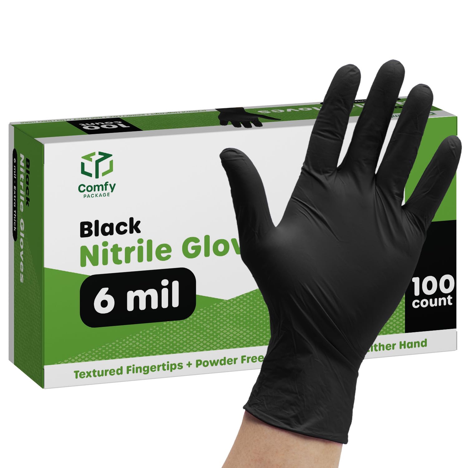 Gants En Nitrile Noirs Jetables - 100 Pièces, Taille XL, 6 Mil, Sans Latex, Bouts Texturés