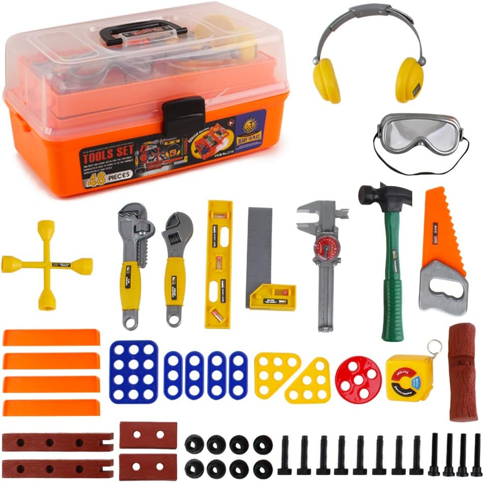deAO 48 Pieces Workshop Tool Play Set with Portable Tool Box Case, Toy ...